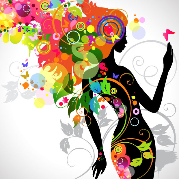 free vector Colorful Floral Girl Silhouette